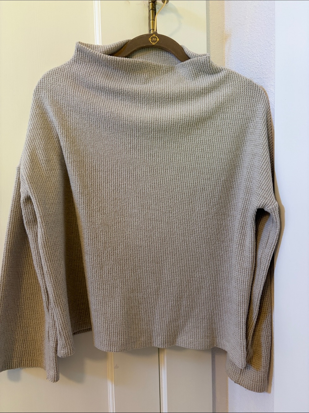 Final Touch Women's Ribbed Cowl Neck Sweater - Taupe
